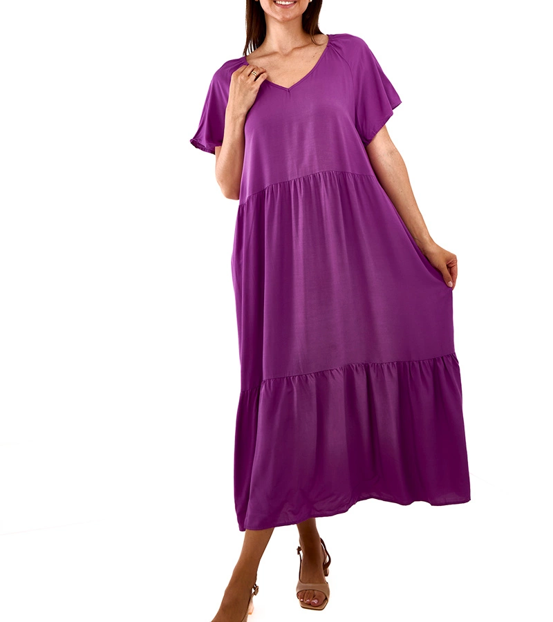 Fialové maxi šaty s volným střihem Mamelia