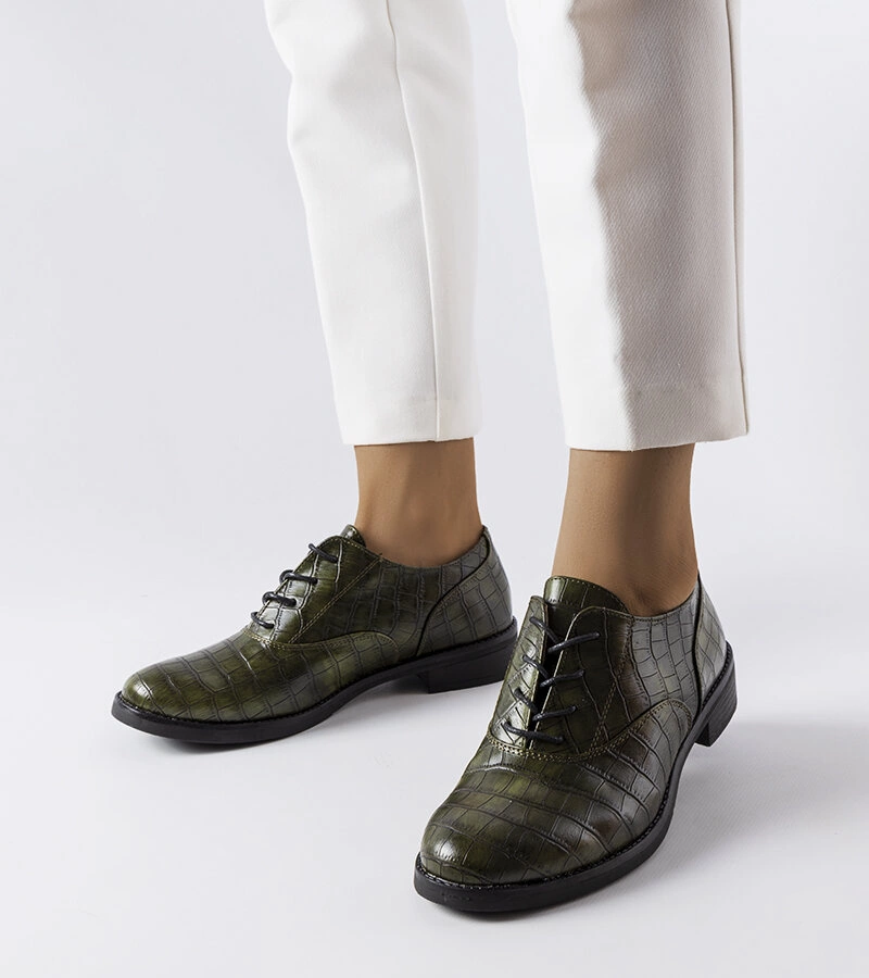 Zelené polobotky z ekokůže s reliéfem Morel