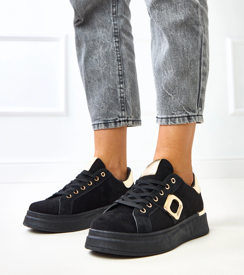 Černé tenisky na platformě se zlatými doplňky Laumen