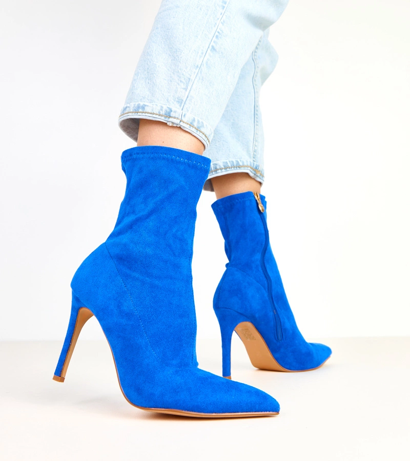 Modré semišové kotníkové boty na jehlovém podpatku Tennille