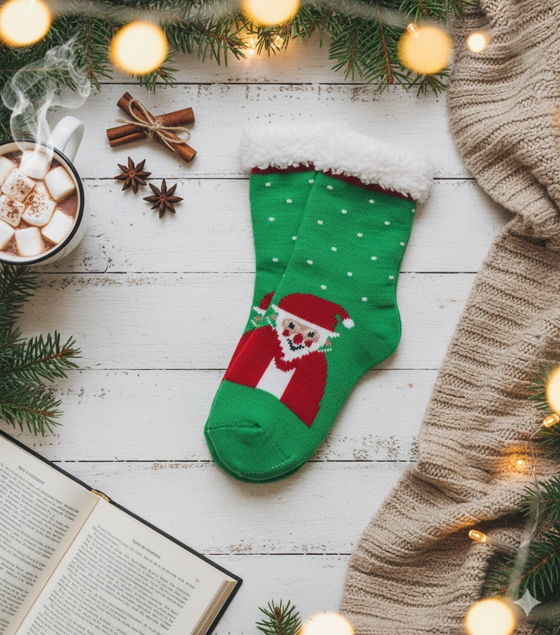 Zelené zateplené ponožky se Santa Challou