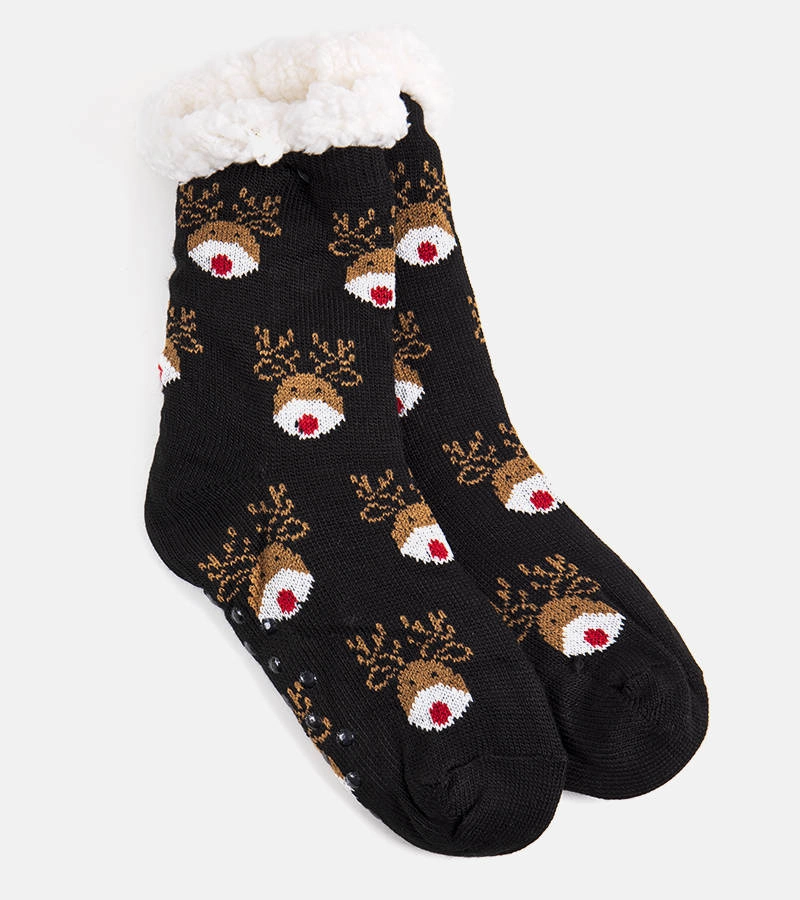 Černé zimní ponožky s ovčí kůží Grondi