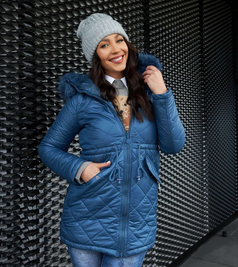 Modrá bunda s odnímatelným kožešinovým límcem Riverton H-897/100 BLUE