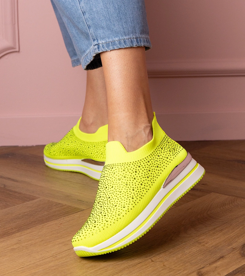 Žluté neonové tenisky na platformě s kamínky Luizet