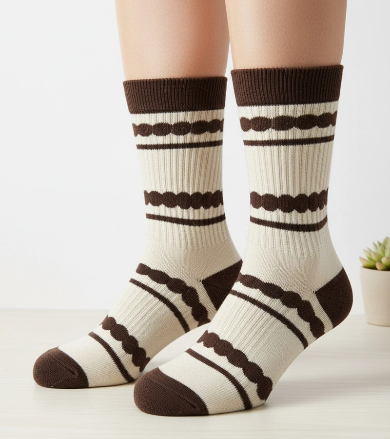 Béžové ponožky s hnědými vsadkami Sella
