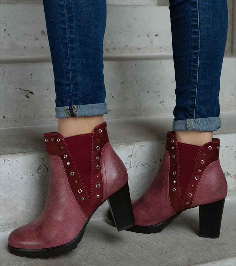 Bordové zateplené kotníkové boty na podpatku Lilya