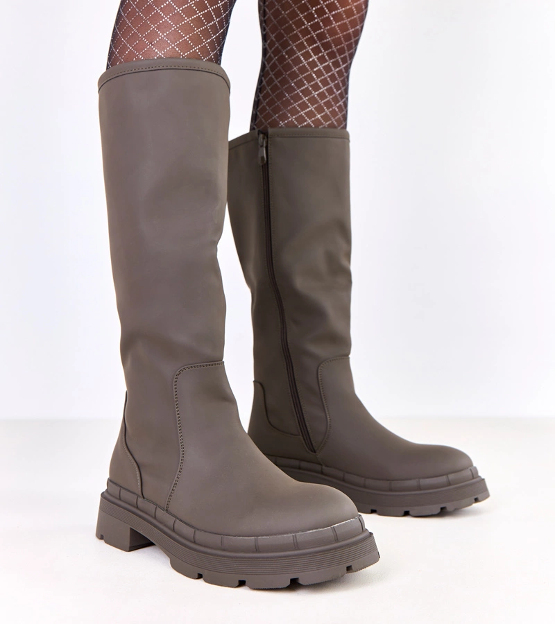 Zelené kozačky z matné eko kůže Delita