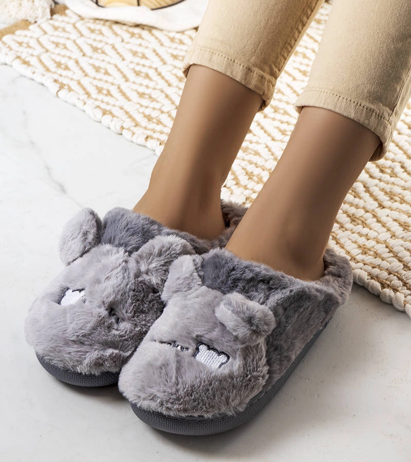 Šedé měkké pantofle Lucky Teddy