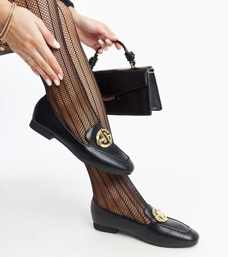 Černé mokasíny se zlatým zdobením Bergeron