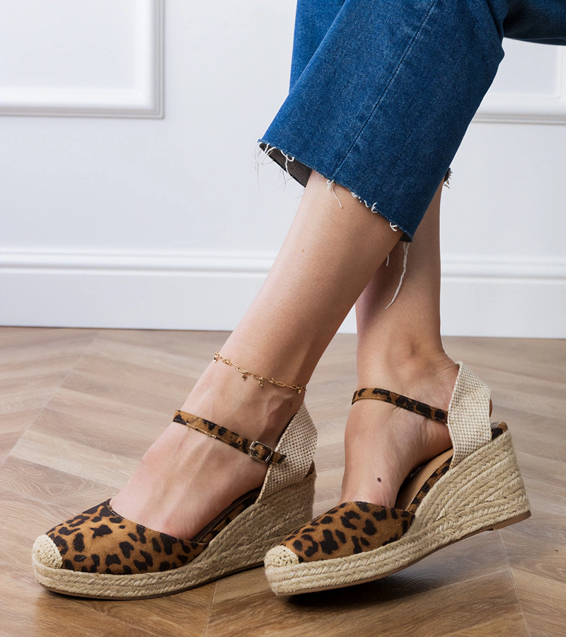 Panterkové sandály espadrilky na klínku Murrana