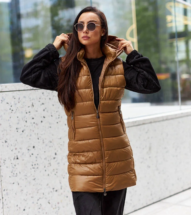 Dámská dlouhá hnědá vesta Bovegno