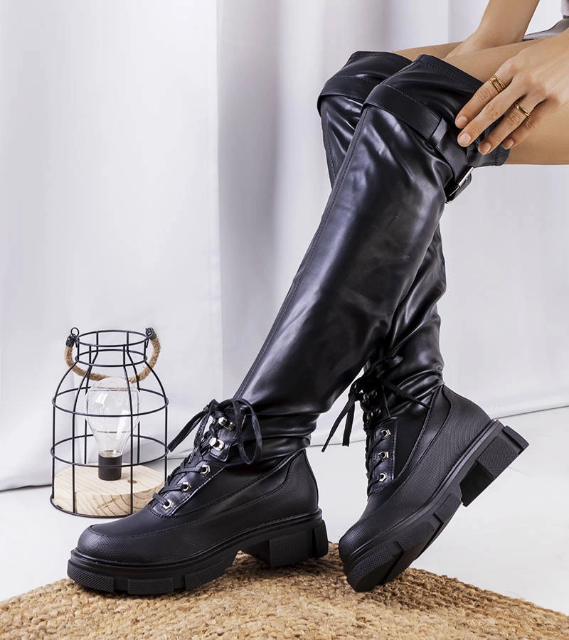 Černé kozačky nad kolena Donina