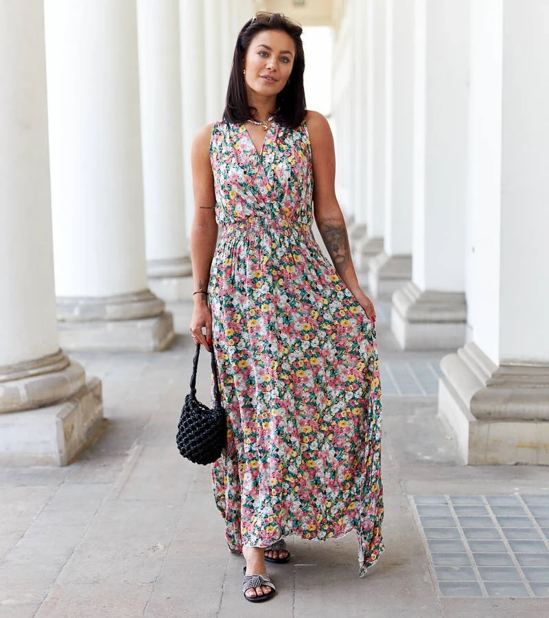 Zelené maxi šaty s elastickým pasem Beneventi