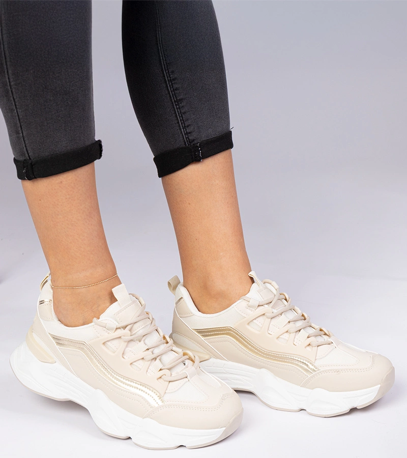 Béžové dámské tenisky se zlatým detailem Kella