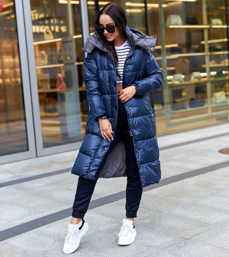 Modrá dlouhá bunda s odnímatelnou kapucí Lucas