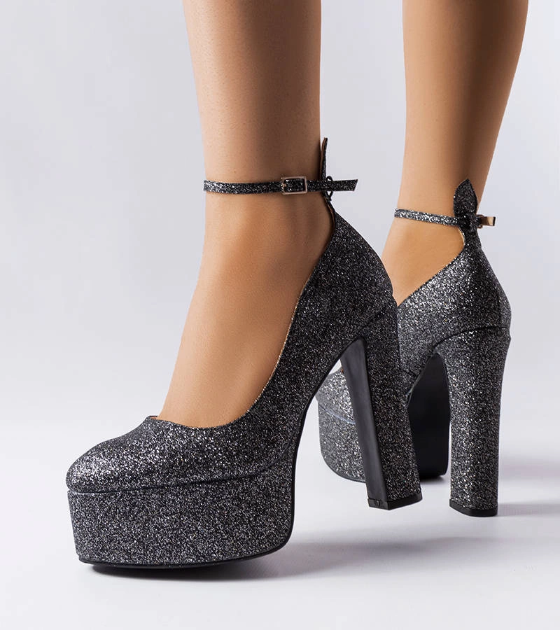 Černé brokátové lodičky Bellamy na jehlovém podpatku