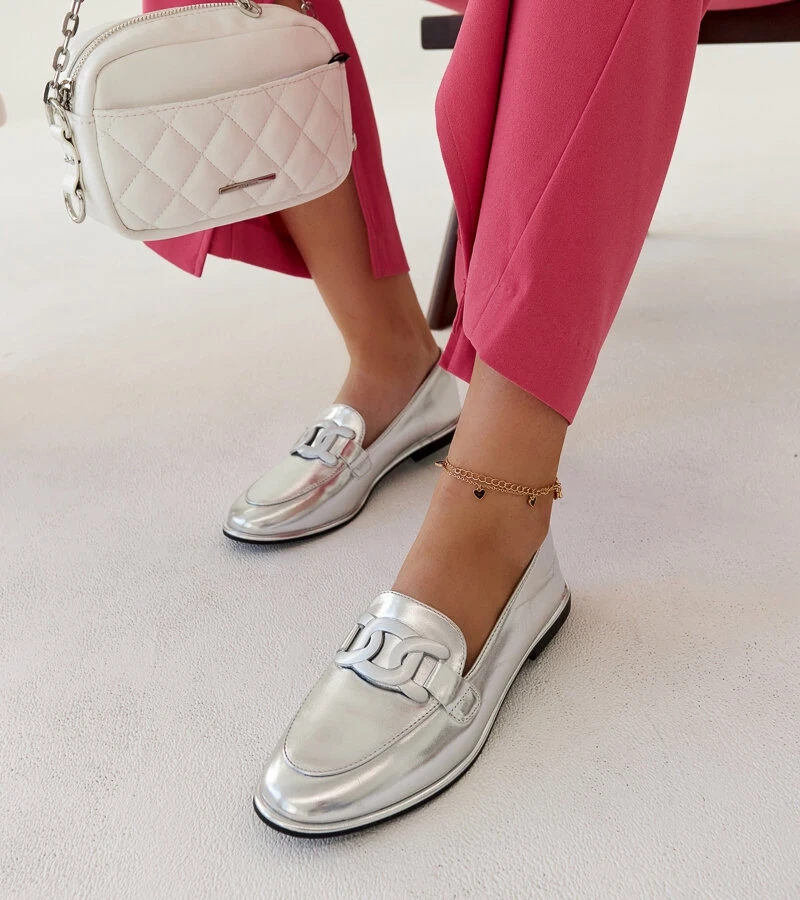 Stříbrné klasické mokasíny Zana