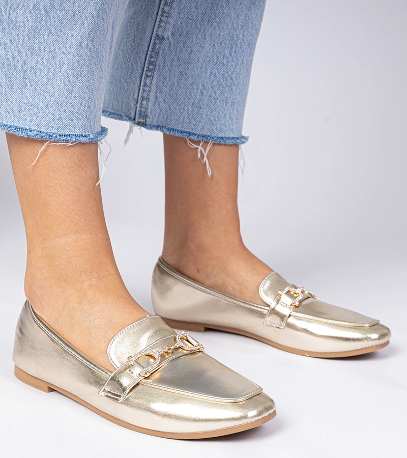 Zlaté elegantní mokasíny s kamínky Banzao