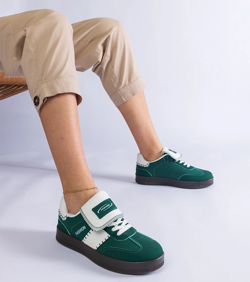 Zelené tenisky na platformě s prošíváním Puente