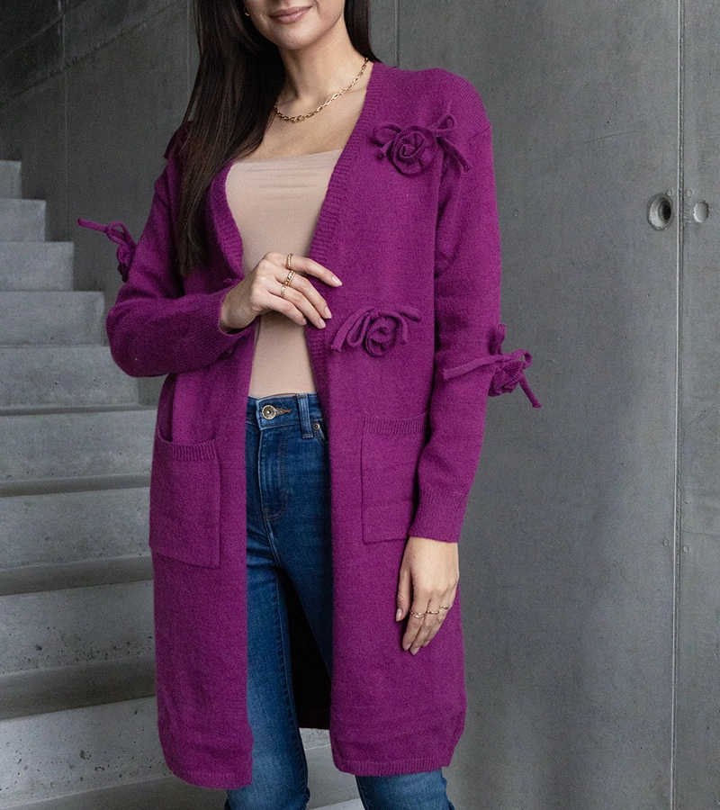 Dlouhý tmavě růžový kardigan Lira