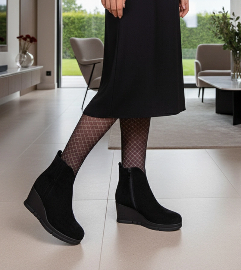 Černé kotníkové boty na klínku z ekosemiše Adala