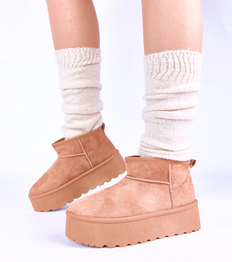 Hnědé sněhule na platformě zateplené kožíškem Mouna