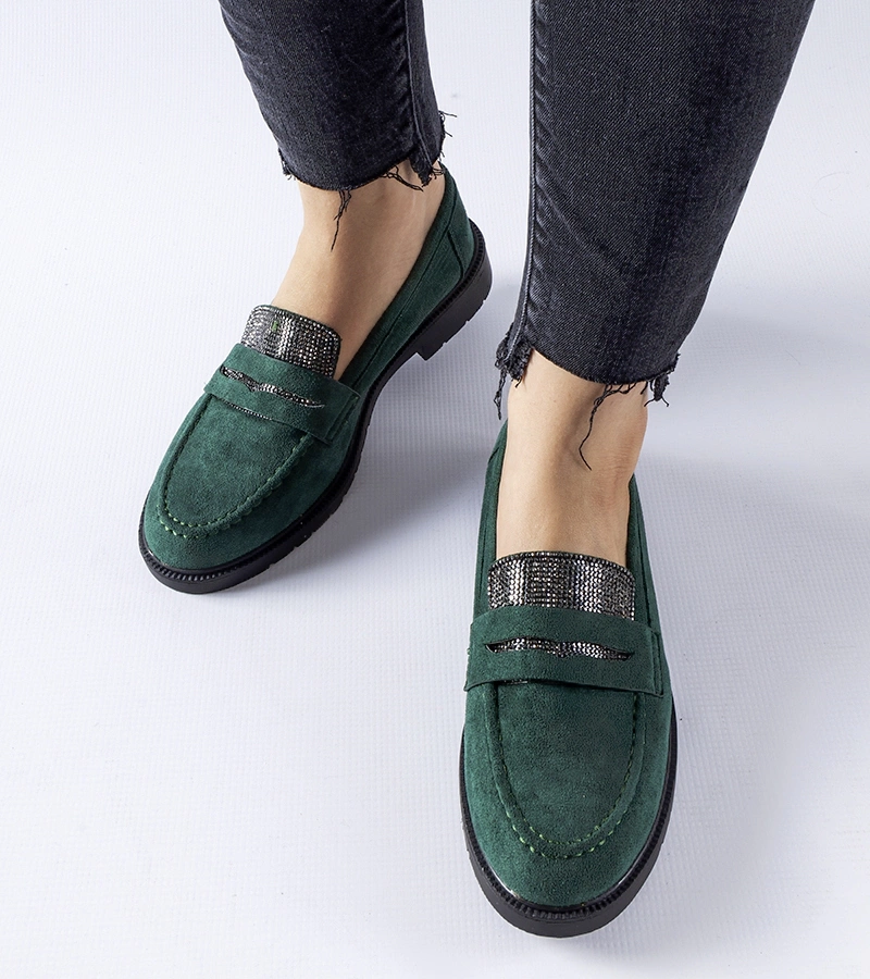 Zelené mokasíny s cyrkonii Ippolito