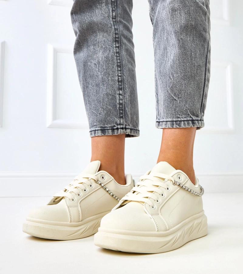 Béžové tenisky na platformě s ozdobným řetízkem Tina