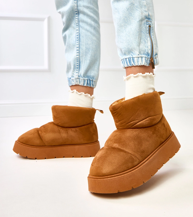 Hnědé zateplené sněhule na platformě Ribeiro