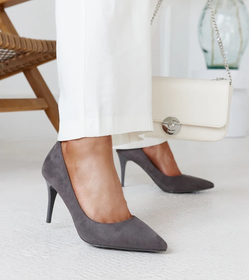 Šedé podpatky s koženou vložkou Paume