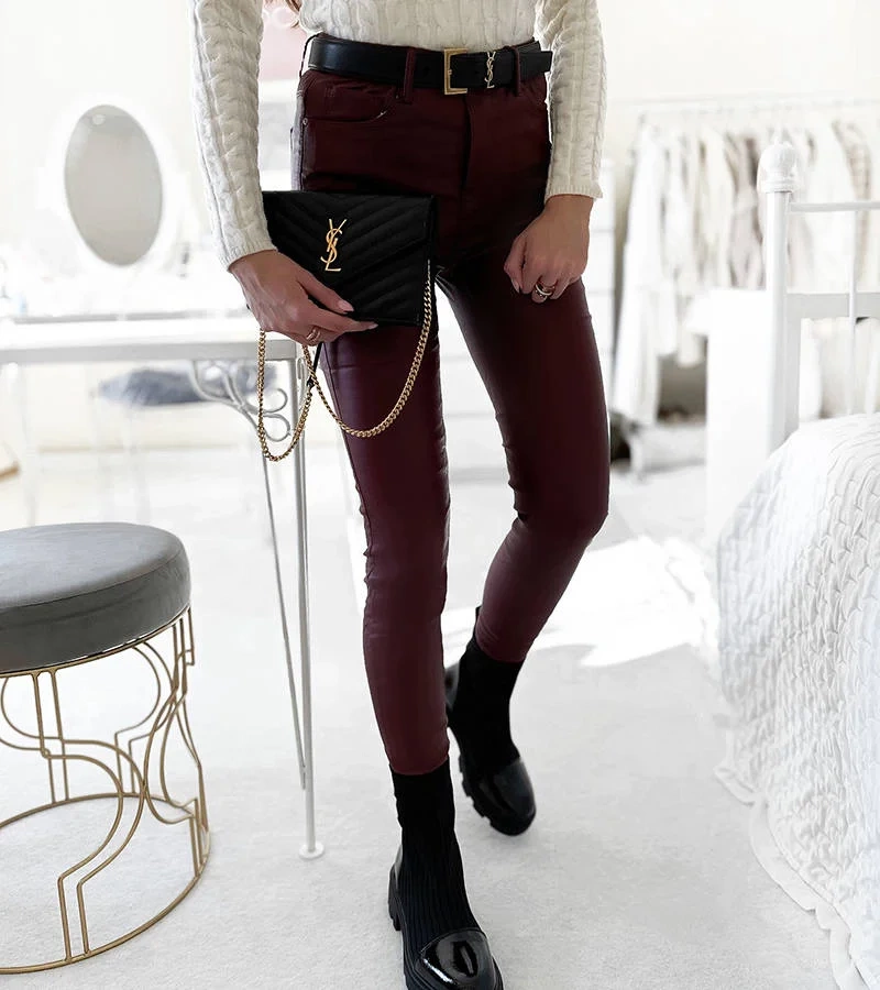 Voskované kalhoty Benicio v barvě bordó