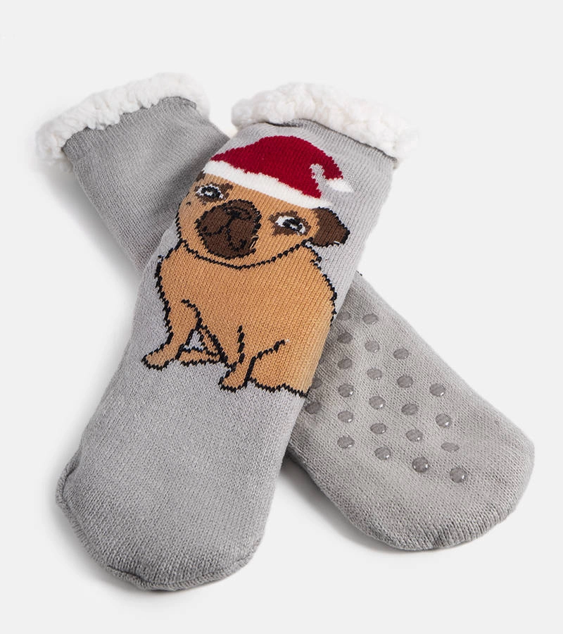 Světle šedé ponožky s ovčí kůží Lotis