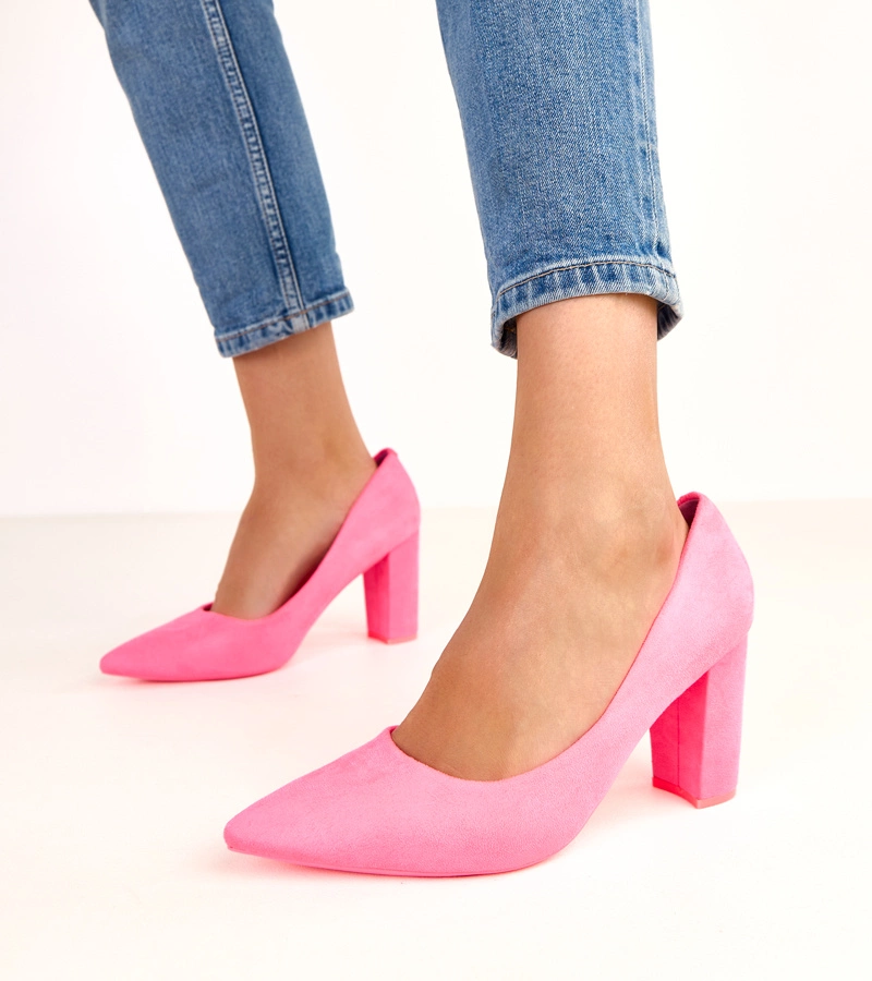 Růžové lodičky z ekosemiše na podpatku Alyssa