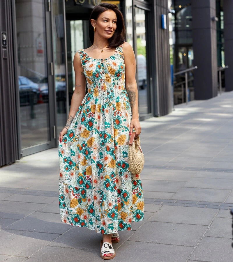 Zelené květinové midi šaty Harrit