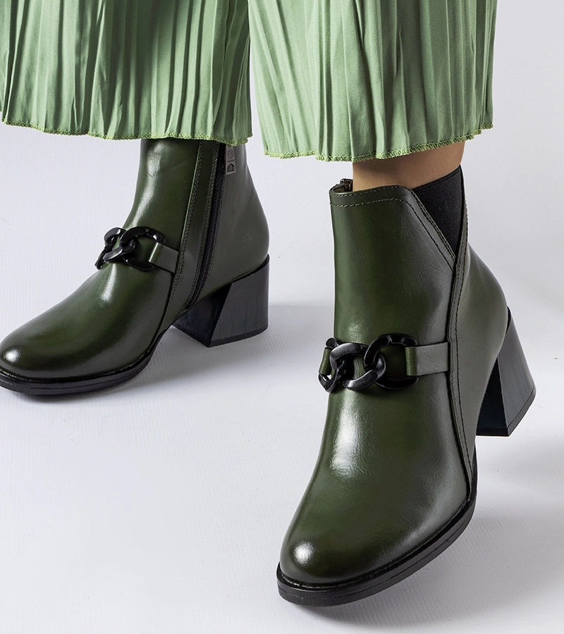 Elegantní zelené kotníčkové boty na podpatku Vinceza