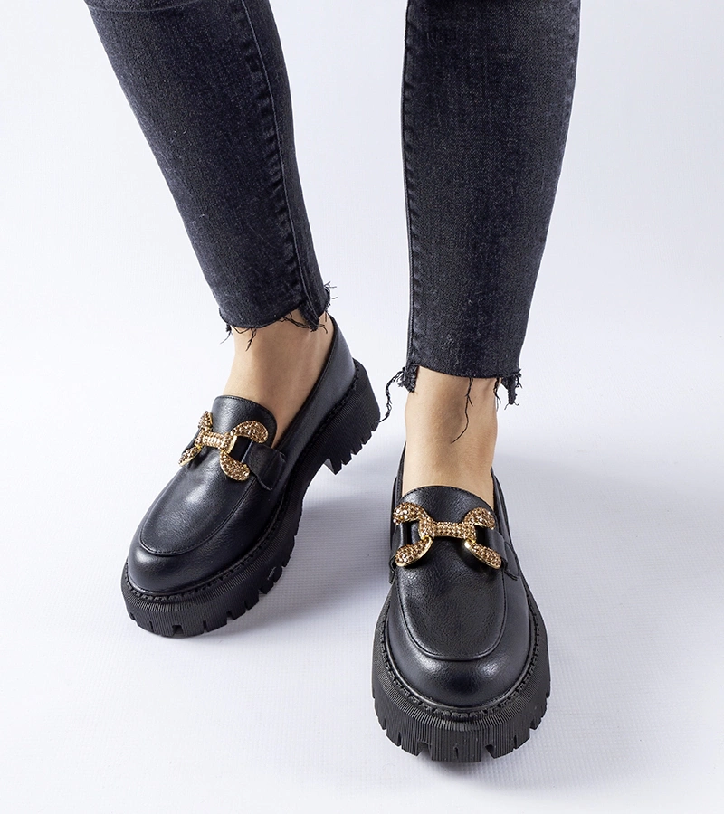 Černé mokasíny zdobené zirkony Uzzone