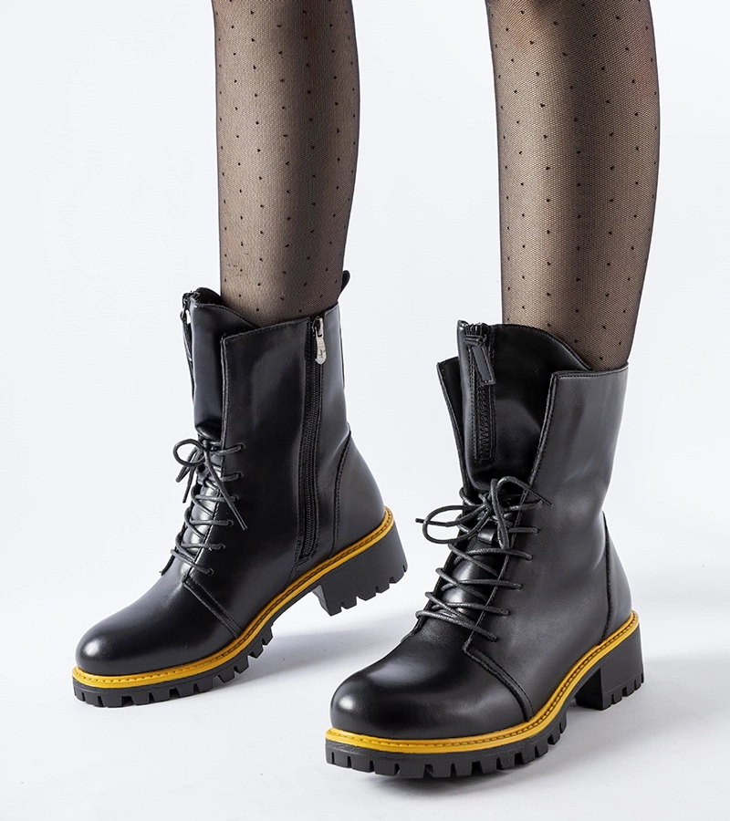 Černé pracovní boty s žlutou výzdobou Elisabetta