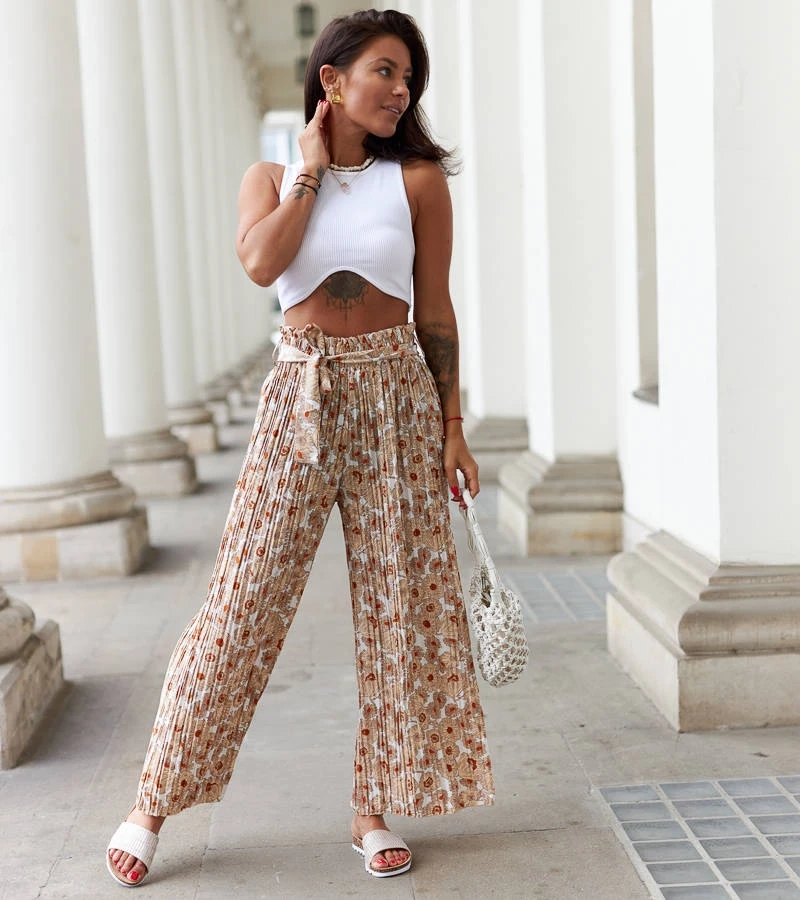 Bílé široké plisované kalhoty Aberdeen