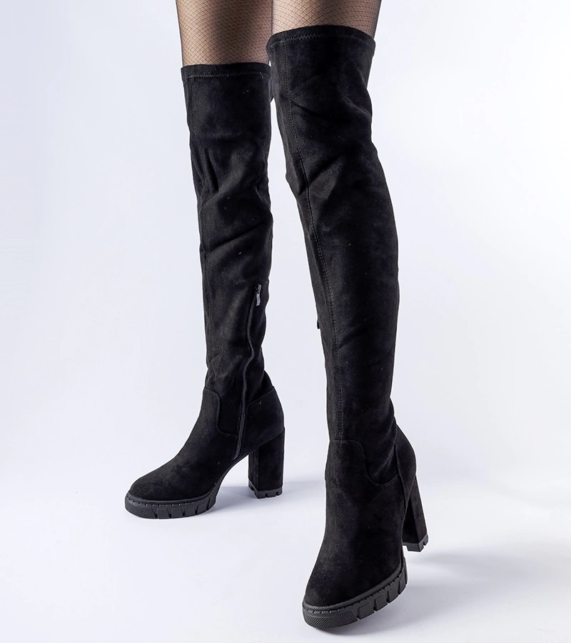 Černé dlouhé kozačky na podpatku Railroad