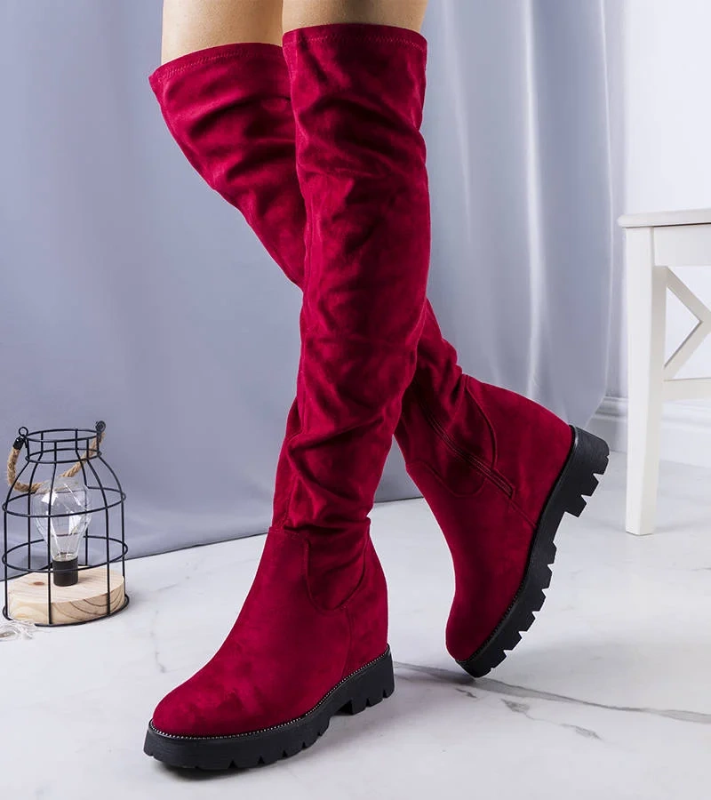 Bordó semišové boty Naomi na platformě