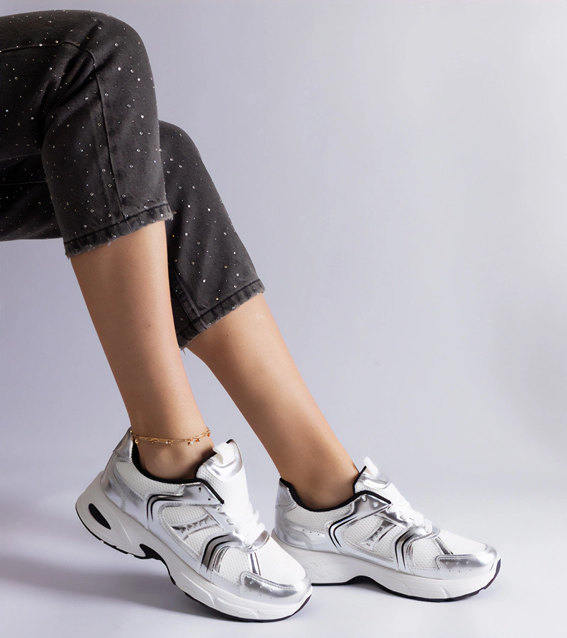 Bílo-stříbrné sportovní tenisky Ena