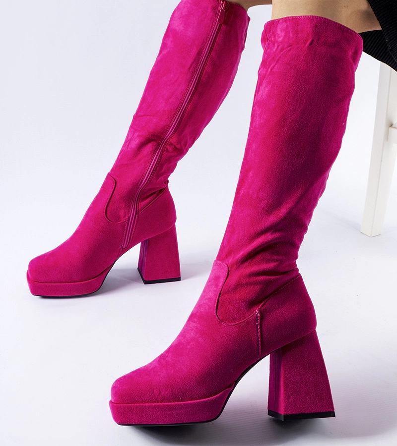 Růžové teplé kozačky na masivním podpatku Fantino