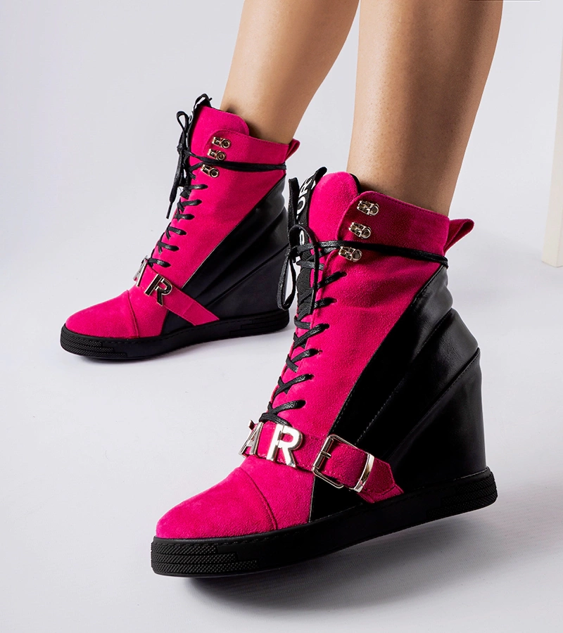 Růžovo-černé tenisky na podpatku Pugliesi