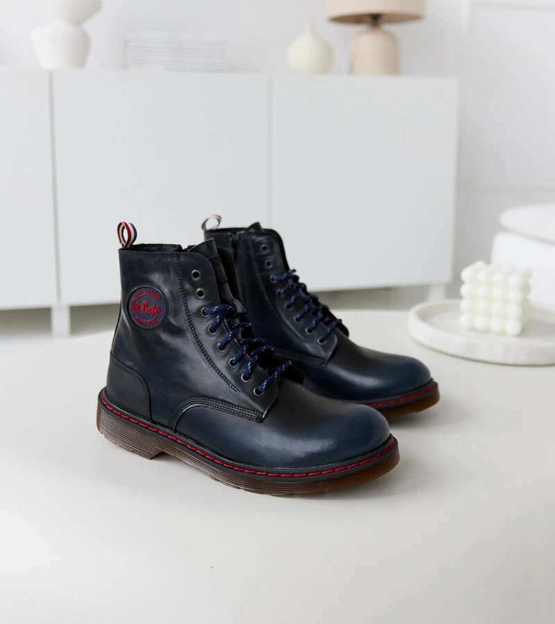 Tmavě modré kožené boty Lee Cooper LCJP-20-01-014