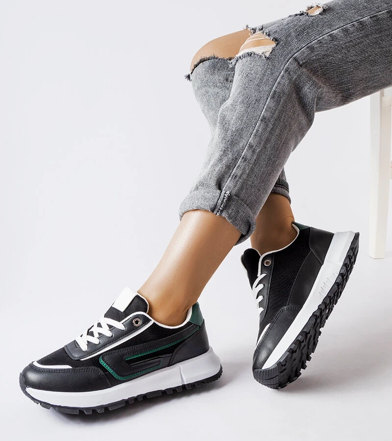 Černé tenisky Tod s zeleným akcentem