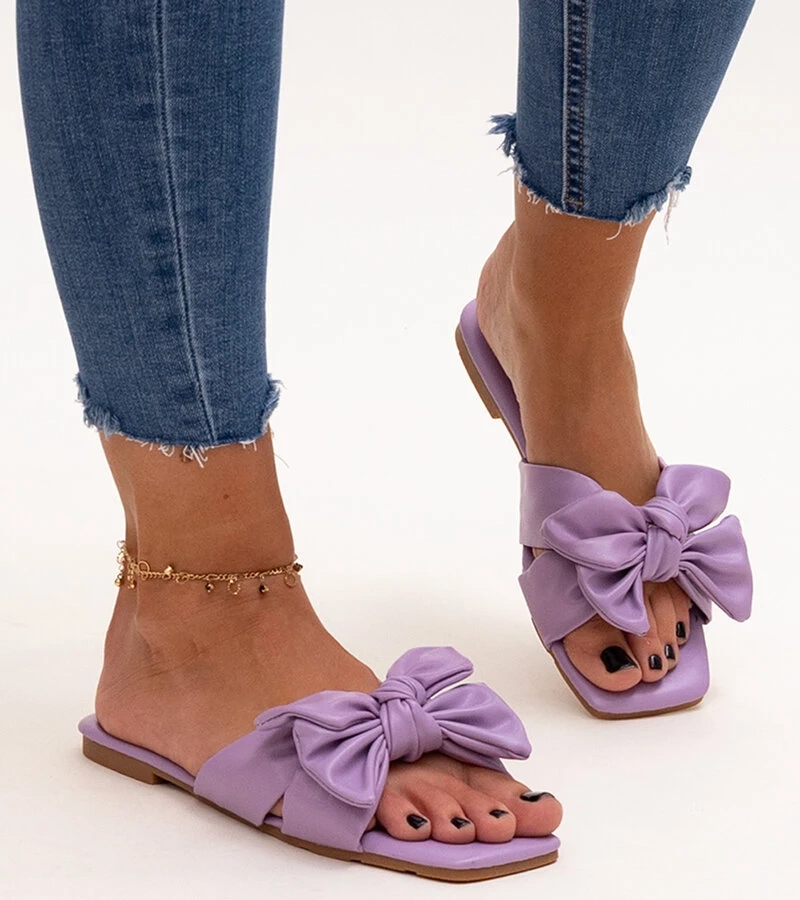 Fialové pantofle s dekorativní mašlí Uwansa