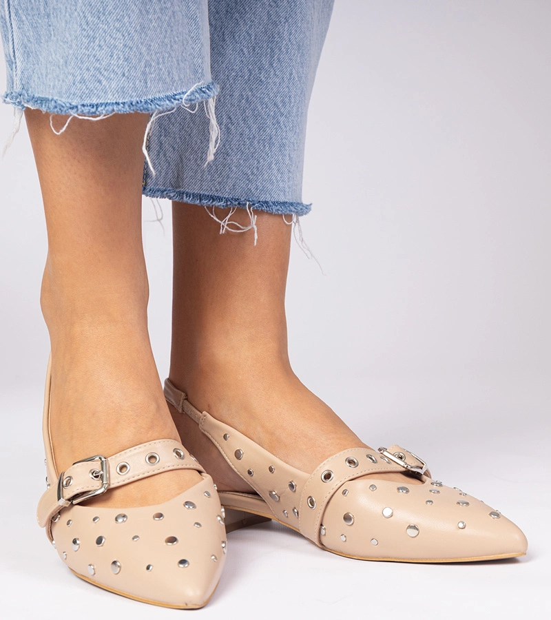 Béžové dámské lodičky na nízkém podpatku s otevřenou patou Salineo