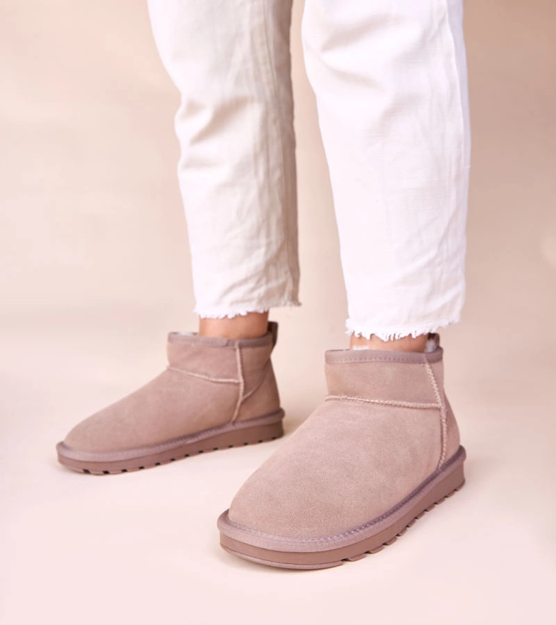 Šedé sněhule přírodní semiš zateplené kožešinou Matilda