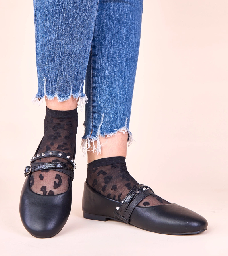 Černé baleríny s ozdobnými pásky Vika