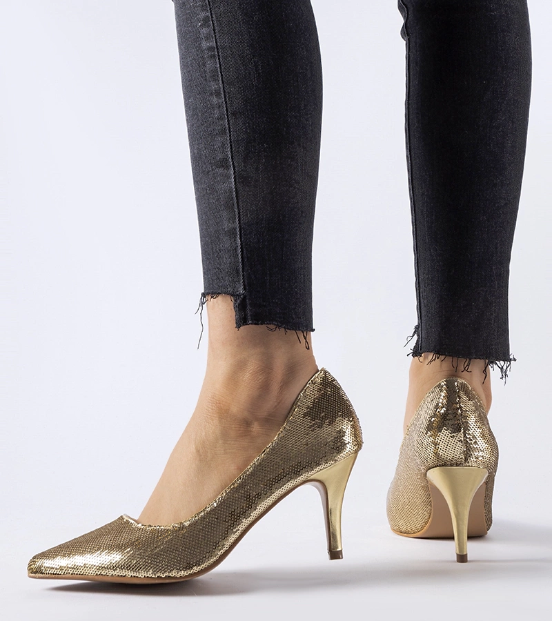 Zlaté cekínové lodičky na podpatku Ernesto